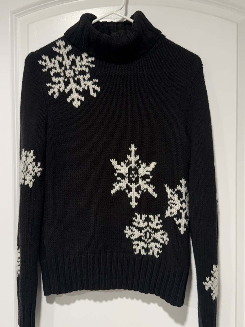 Nordic Snowflake Turtleneck Sweater Après Ski Winter Holiday Black Women’s S